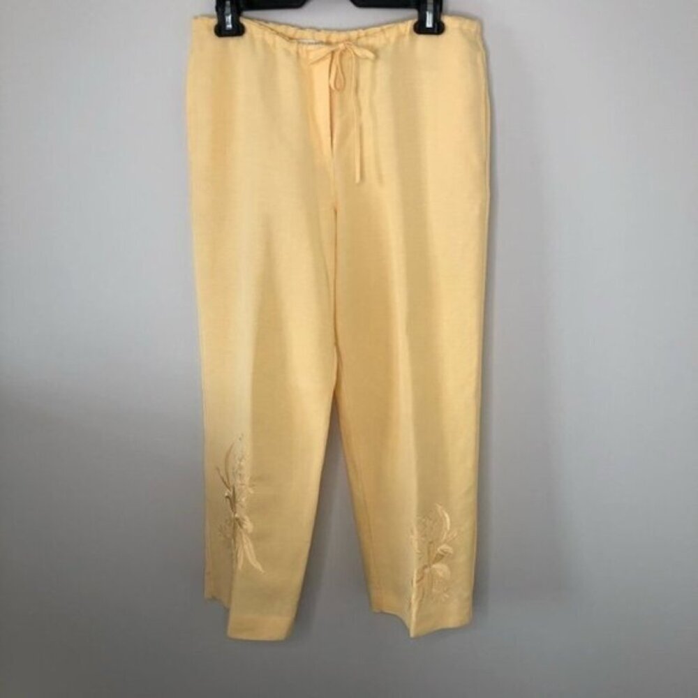 Emma James Butter Yellow Embroidered Crop Pants Size Small